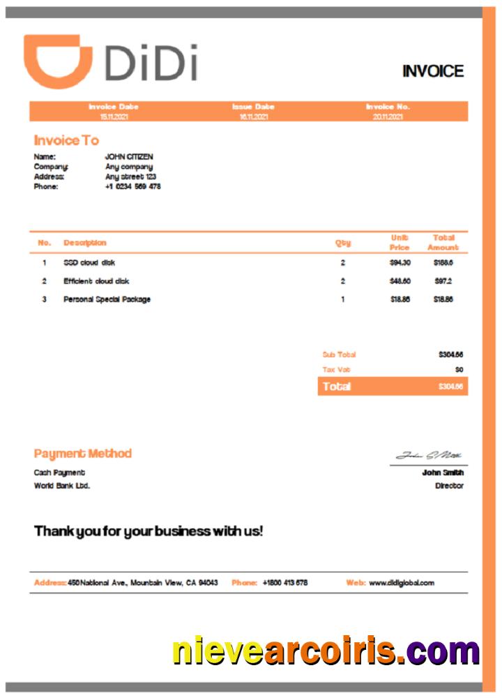 USA Didi Chuxing invoice